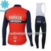 Set Langarmtrikot + Trägerhose Lange 2017 Bahrain-Merida Damen Winter Thermal Fleece N001